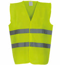 The Yoko YK003 is a bright yellow safety vest featuring two horizontal reflective stripes.