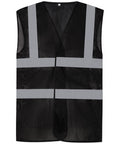 A Yoko YK006 safety vest in black mesh featuring reflective gray stripes.