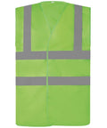 A bright green safety vest from Yoko, model YK006, featuring horizontal and vertical reflective gray stripes.