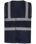 The Yoko YK006 is a dark mesh safety vest featuring two horizontal and two vertical reflective stripes on the front.
