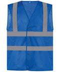 A Yoko YK006 safety vest in blue featuring reflective gray horizontal and vertical stripes, displayed against a plain white background.