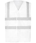 The Yoko YK006 is a white mesh safety vest with reflective silver stripes and a V-neck opening, displayed on a plain white background.