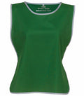 A Yoko YK009 tabard in green with a silver trim, featuring printed text on the upper chest area.