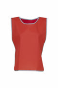 The Yoko YK009 is a safety vest featuring an orange sleeveless design and gray trim, displayed against a white background.