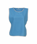 The Yoko YK009 is a blue sleeveless vest with gray trim, designed for reflective safety purposes, displayed on a plain white background.