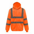 Yoko's YK012 is a bright orange high-visibility zip-up hoodie featuring gray reflective stripes and pockets on the front.