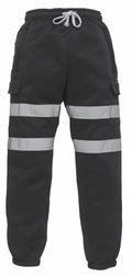 YK013 cargo pants by Yoko, featuring an elastic waistband and reflective stripes on the legs, displayed on a white background.