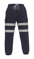 Yoko's YK013 pants feature a black cargo design with gray reflective stripes and an elastic waistband complete with a drawstring.