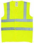 A Yoko-branded safety vest in bright yellow, featuring reflective gray stripes on the front, model YK016.