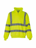 A Yoko YK031 neon yellow high-visibility safety jacket featuring reflective stripes on the chest, arms, and torso.