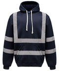The Yoko YK032 hoodie features a black design with gray reflective stripes and a convenient front pocket.
