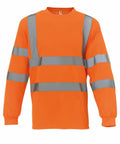 Yoko YK033 orange long-sleeve safety shirt with reflective silver stripes on the chest, arms, and back.