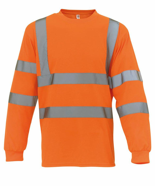 Yoko YK033 orange long-sleeve safety shirt with reflective silver stripes on the chest, arms, and back.