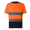 Yoko YK034 bright orange safety shirt features two horizontal reflective gray stripes and a black lower section.