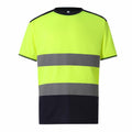 Yoko YK034 safety shirt in bright yellow featuring black and gray horizontal stripes.