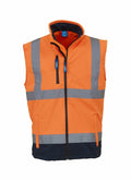 The Yoko YK050 is a bright orange high-visibility vest with reflective gray stripes, equipped with a front zipper and two zippered pockets.