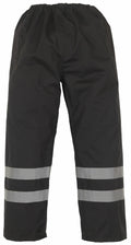 Yoko's YK070 waterproof pants feature two reflective stripes near the bottom of each leg in black.