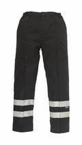 The Yoko YK074 pants are black work trousers featuring reflective stripes on the legs and multiple pockets.