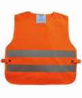 A bright orange Yoko YK101 with reflective grey stripes and a label at the neck. The vest has adjustable side fasteners with buttons.