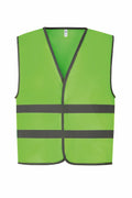 A Yoko high-visibility safety vest in green, featuring two horizontal reflective stripes, model YK102.