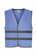 The Yoko YK102 safety vest features a blue color with gray trim and two horizontal gray reflective stripes on the front.
