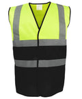 A Yoko YK107 bright yellow reflective safety vest with gray horizontal stripes, displayed against a plain background.