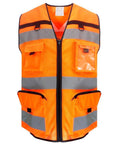 Yoko's YK108 is an orange safety vest featuring reflective gray stripes and multiple zippered pockets.