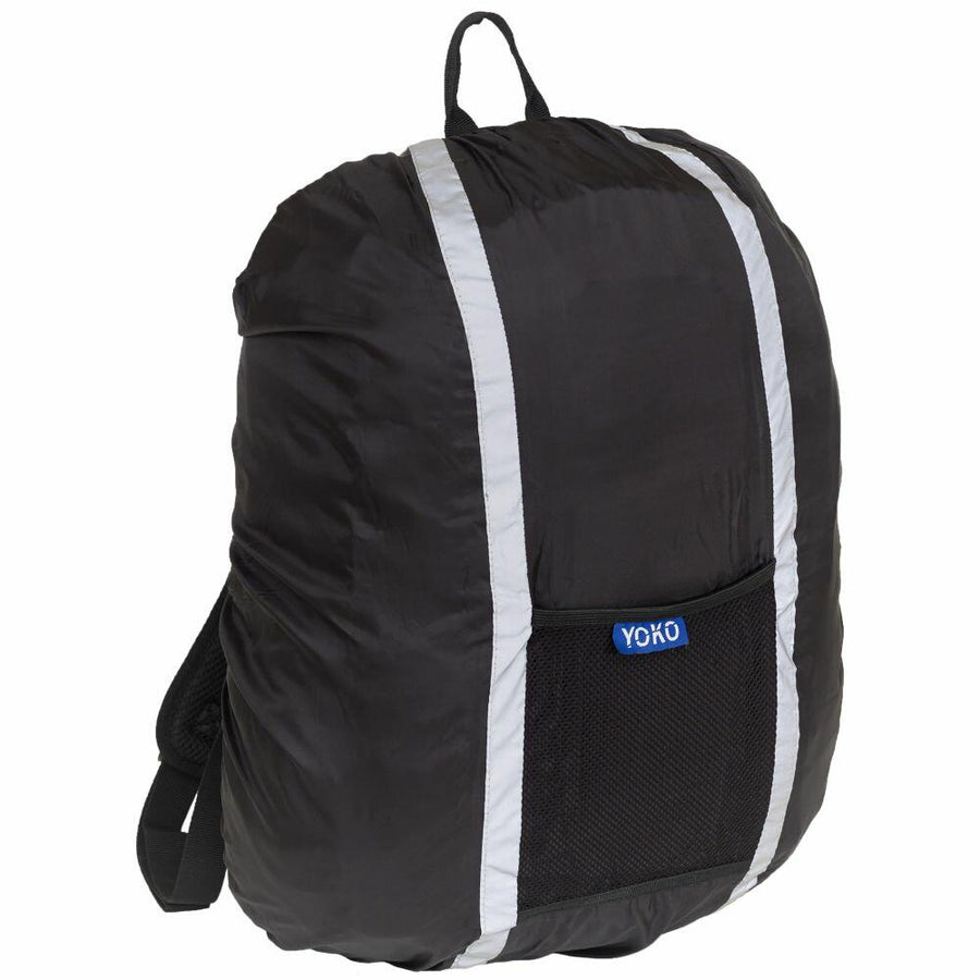 A Yoko YK152 backpack in black featuring gray vertical stripes and a front mesh pocket.