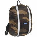YK152 by Yoko is a camouflage-patterned backpack featuring reflective white stripes and a mesh front pocket.