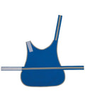 The Yoko YK180 is a blue reflective cycling vest featuring gray trim and wide horizontal stripes across the back for enhanced visibility. It includes adjustable Velcro straps at the shoulders and waist to ensure a secure fit.