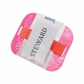 A Yoko YK202 pink and transparent card holder featuring an orange strap, containing a card labeled STEWARD.