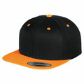 A YP002 cap by Flexfit By Yupoong featuring a black design with an orange brim and top button.
