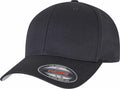 A YP004 black baseball cap by Flexfit By Yupoong, featuring a curved brim and a sticker on the brim labeled The Original Flexfit, showing size small/medium.