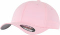 A light pink Flexfit By Yupoong baseball cap, model YP004, featuring a curved brim and a front sticker displaying size and brand.
