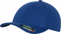 A solid blue YP006 baseball cap by Flexfit By Yupoong, featuring a curved brim and a small sticker on the front.