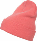 A vibrant pink YP012 knit beanie by Flexfit By Yupoong, featuring a folded brim and set against a clean white backdrop.