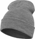 The Flexfit By Yupoong YP012 features a gray knit design with a folded brim, positioned at a slight angle, where the fabric's texture is clearly visible, offering a cozy and warm look.