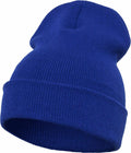 A royal blue knit beanie with a folded brim from Flexfit By Yupoong, product code YP012, is shown against a white background.