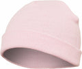 A light pink knit beanie hat with a folded brim from Flexfit By Yupoong, product code YP013.