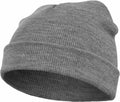 The Flexfit By Yupoong YP013, a gray knit beanie hat with a folded brim, is displayed on a white background.