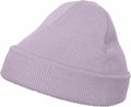The YP013 beanie by Flexfit By Yupoong, featuring a lavender knit design with a folded brim, is showcased against a plain white background.