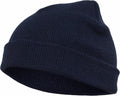 A Flexfit By Yupoong YP013 knitted beanie in dark blue featuring a folded brim.