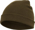 A YP013 beanie by Flexfit By Yupoong, featuring a thick, ribbed design in dark olive green with a folded cuff.