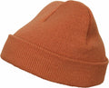 YP013 by Flexfit By Yupoong, an orange knit beanie with a folded brim, displayed against a white background.