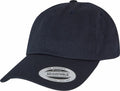 A navy blue YP022 baseball cap by Flexfit By Yupoong featuring a curved brim and an adjustable strap at the back. A sticker on the brim reads "The Authentic Yupoong Adjustable.