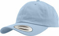 A YP022 baseball cap from Flexfit By Yupoong in light blue, showcasing a curved brim and a front sticker that reads Authentic Classics Yupoong Since 1974.