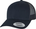 A black snapback cap featuring a mesh back and structured front, complete with a brim sticker that reads: The Authentic - Flexfit By Yupoong - Snapback - Since 1974 (Product Name: YP023).