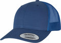Flexfit By Yupoong's YP023 is a blue mesh snapback baseball cap featuring a solid front panel and curved brim.
