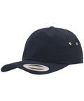 A Flexfit By Yupoong YP036 black baseball cap featuring a curved brim and two metal ventilation eyelets on each side.