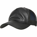 A YP038 cap by Flexfit By Yupoong, featuring black leather and a mesh back.